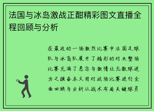 法国与冰岛激战正酣精彩图文直播全程回顾与分析